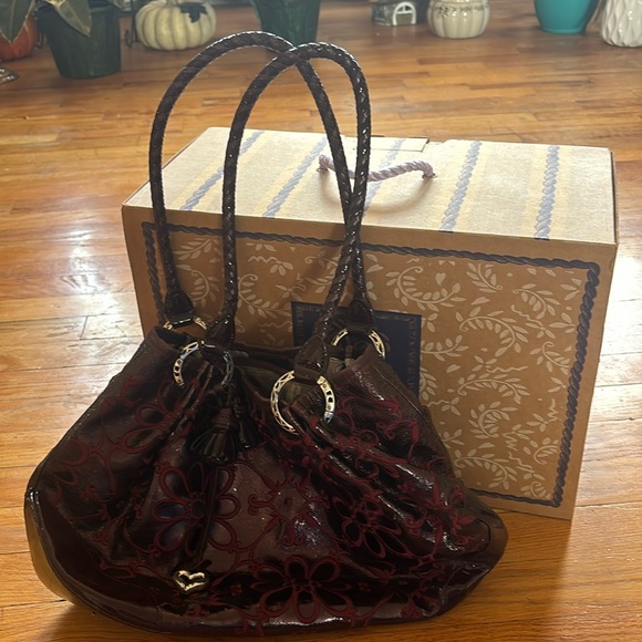 Brighton Valencia Merlot Floral Leather Bag with Box - Picture 1 of 13